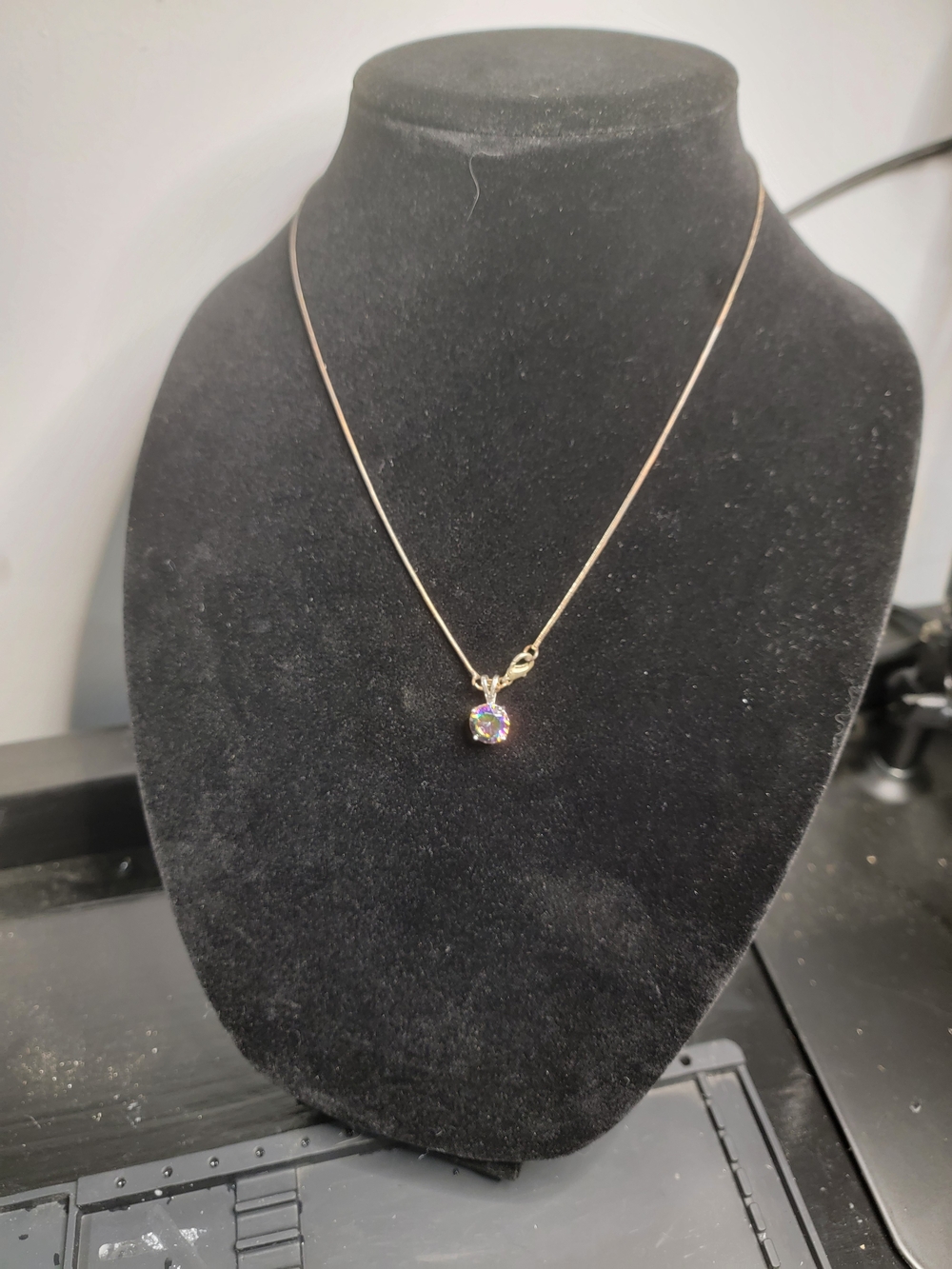 Gold Pendant Necklace with Iridescent Gem